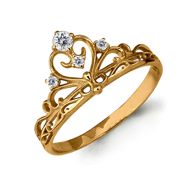 Inel coroană din aur roșu cu pietre Cubic zirconia